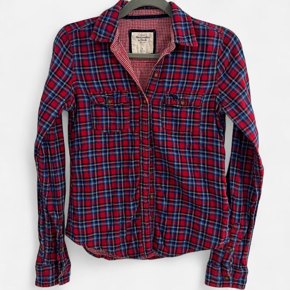 Vintage 2000s Y2K Abercrombie & Fitch Plaid Button Down Top 100% Cotton